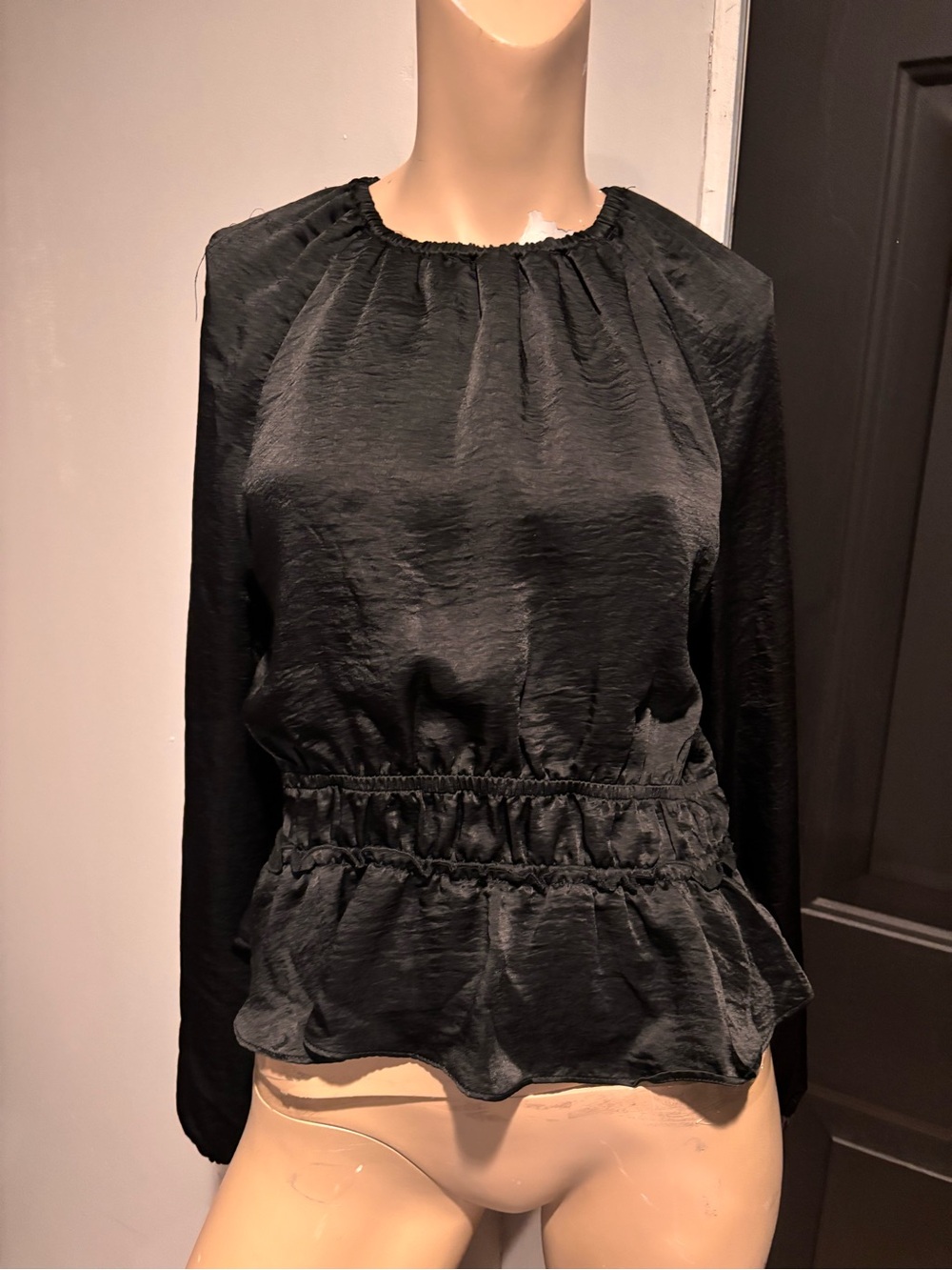Steve Madden Black Long-Sleeve Peplum Blouse
